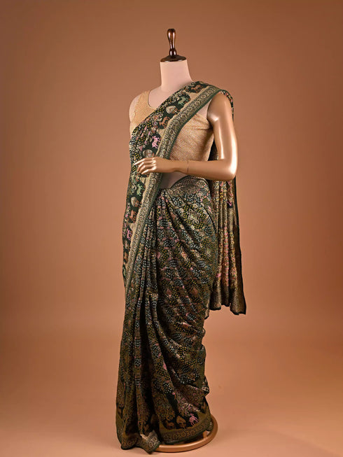 Green Saree Embellished with Intricate Meenakari Detailing