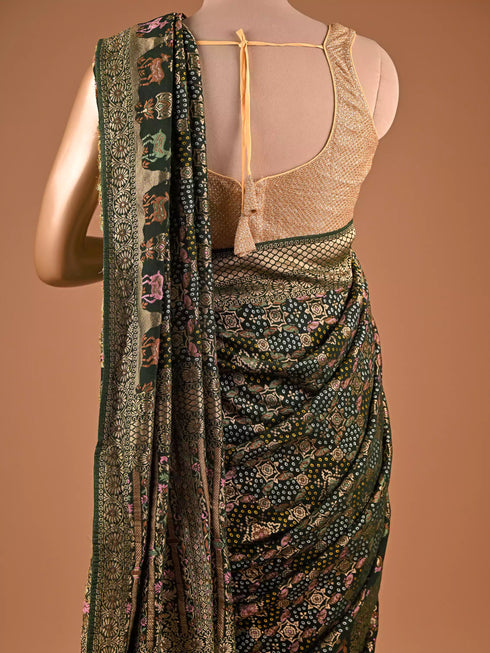 Green Saree Embellished with Intricate Meenakari Detailing