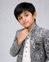 Boys Pista Printed Indo-Western Jacket Set with Cream Kurta & Pajama