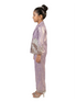 purple embellished co ord set for girls with jacket and pants metallic tissue silk party wear kids outfit