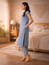 Blue Embellished Kurti with Pants for Women – Linen Blend Ethnic Wear