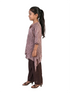 brown striped co ord set for girls with asymmetrical top and pants cotton slub casual kids outfit