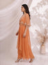 Elegant Orange Embellished Cape and Pants Set
