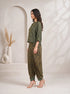 Green Printed Co Ord Set for Women with Embroidered Top