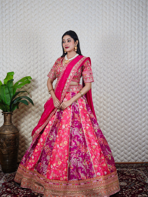 Pink Lehenga With Machine Work