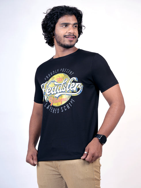 Men Black Typography Print Casual T-Shirt