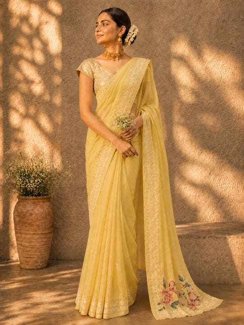 Handloom Cotton Floral Embroidered Saree for Women