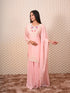 Pink Chinon Kurti Set With Kardana Work