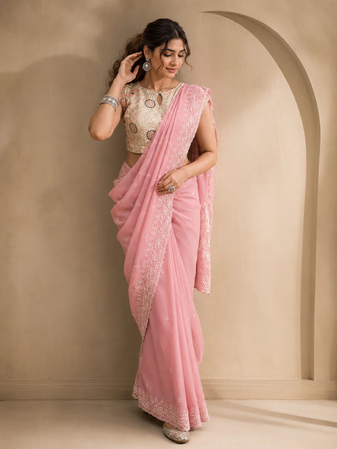 Handloom Cotton Floral Embroidered Saree for Women