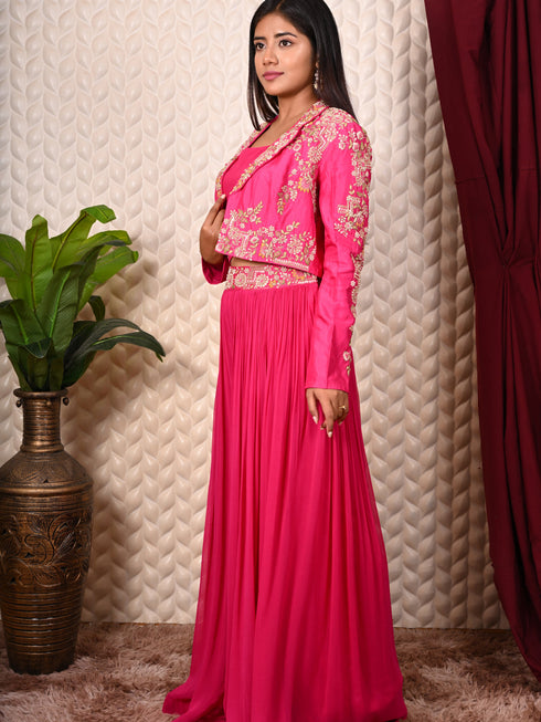 Rani Indo-western set with Thread Work