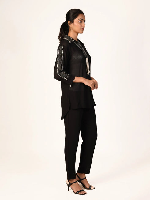 Black Embroidered Co-Ord Set for Women – Elegant Casual Ethnic Outfit