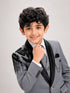 Boys Grey 3-Piece Formal Suit with Black Embellished Blazer