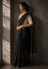 Midnight Black Floral Embroidered Designer Saree with Elegant Border