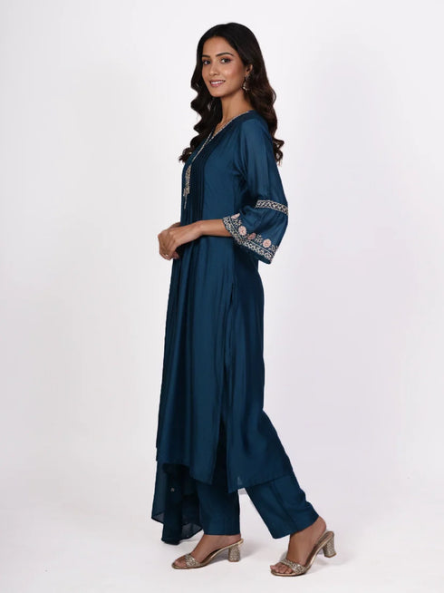 Lavender embroidered kurti set with dupatta
