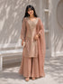 Pink Embroidered Kurta Set with Flared Palazzo & Embellished Dupatta