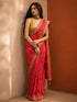 Traditional Red Bandhej Saree with Golden Print Work