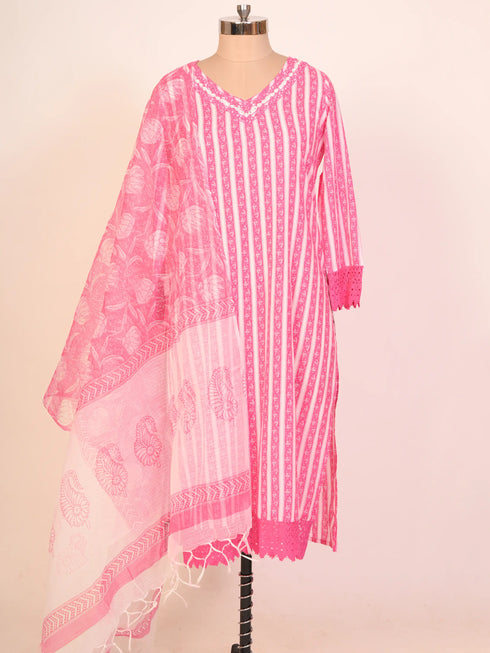 Pink Kurti set with Glass Work