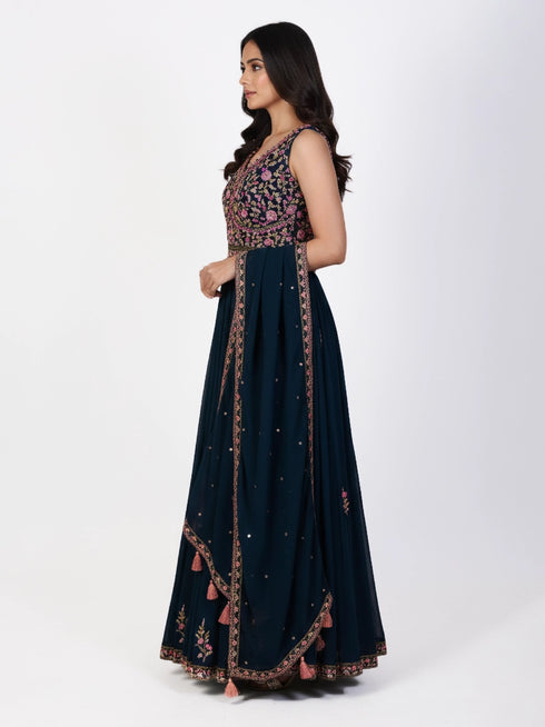 Rust floral embroidered kurti set