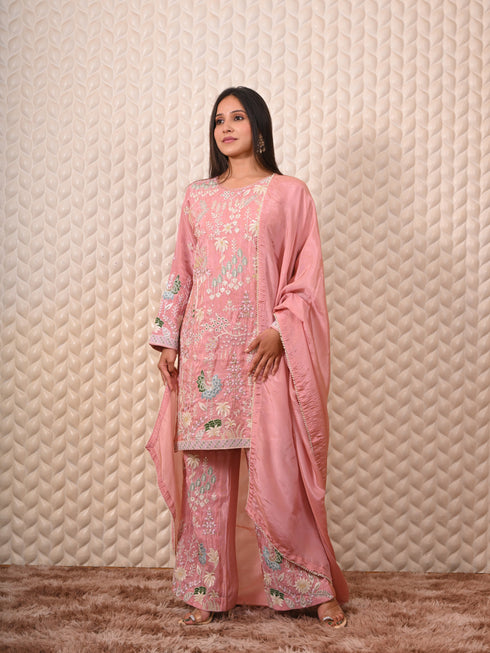 Pink Kurti with Moti & Thread Work