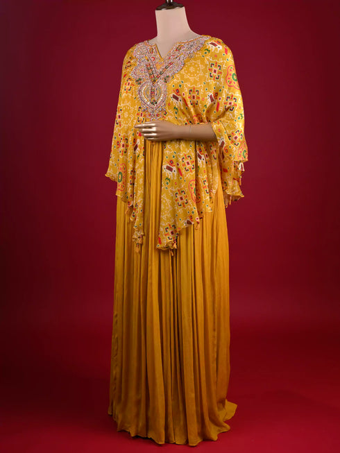 Mustard Gown with Gota Patti and Zari Work