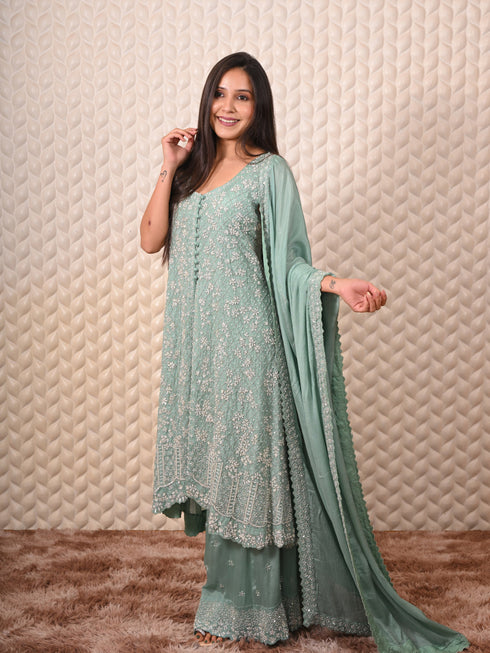 Heavy Kardana Work Sky Kurti