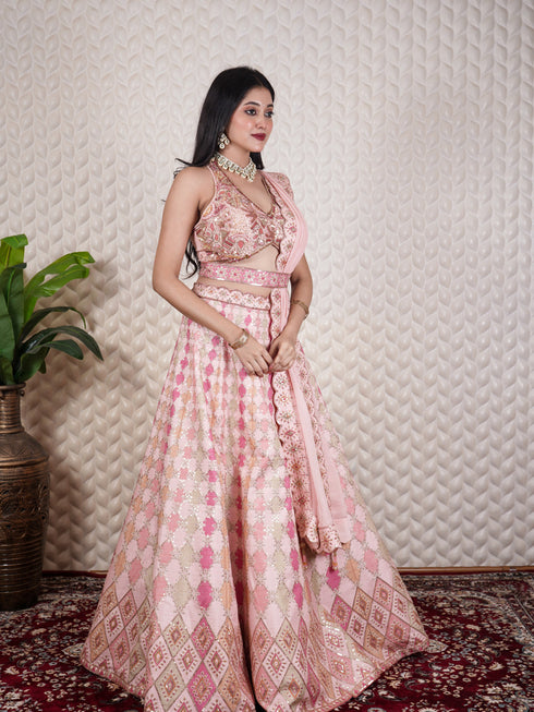 Multicolor Lehenga with Kardana & Knot Work