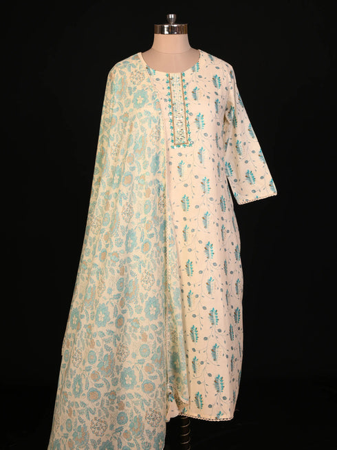 Cream kurti set with Glass Work