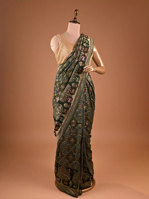 Green Saree Embellished with Intricate Meenakari Detailing