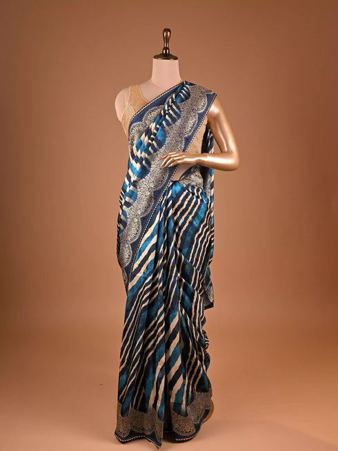 Blue Leheriya Print Saree with Weaving Design
