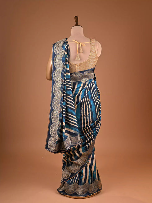 Blue Leheriya Print Saree with Weaving Design