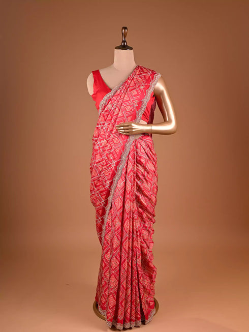 Red Saree with Sequin and Kardana Work