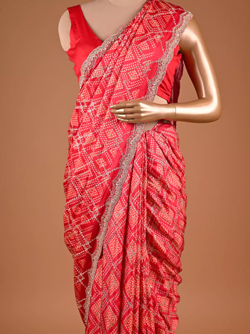Red Saree with Sequin and Kardana Work