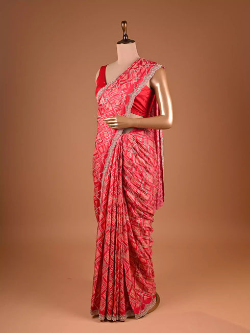 Red Saree with Sequin and Kardana Work