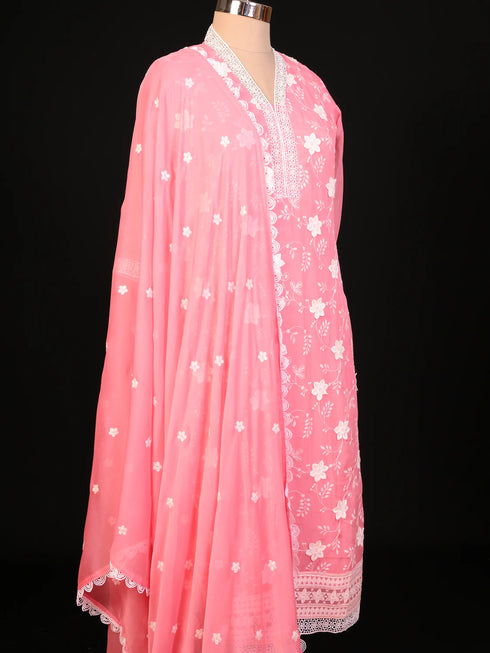 Peach Kurti Set with Floral Embroidery