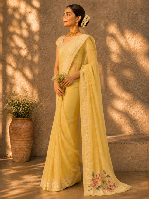 Handloom Cotton Floral Embroidered Saree for Women