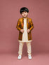 Boys Yellow Brocade Indo-Western Sherwani Set with Cream Kurta & Pajama