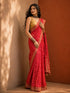 Traditional Red Bandhej Saree with Golden Print Work