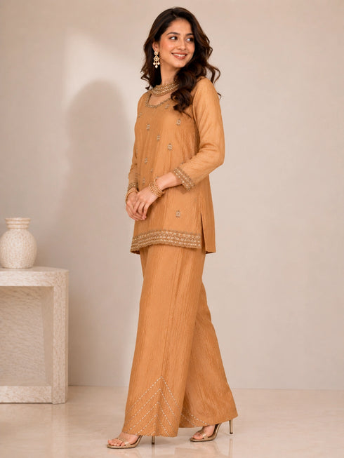 Elegant Mustard Embroidered Sharara with Intricate Embellishments