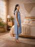 Blue Embellished Kurti with Pants for Women – Linen Blend Ethnic Wear