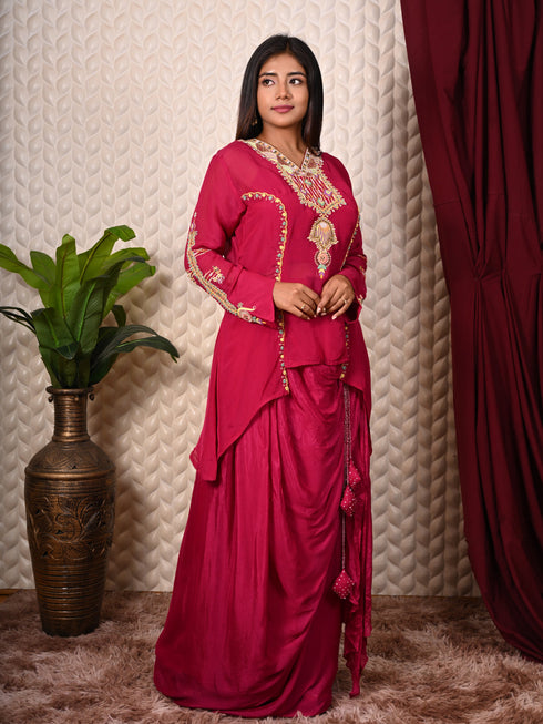 V NeckLine Embroidery Indo Western Set