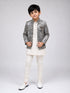 Boys Pista Printed Indo-Western Jacket Set with Cream Kurta & Pajama