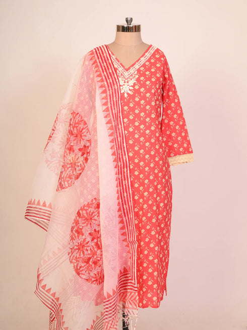 Red Kurti set with mirror work