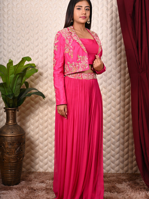 Rani Indo-western set with Thread Work