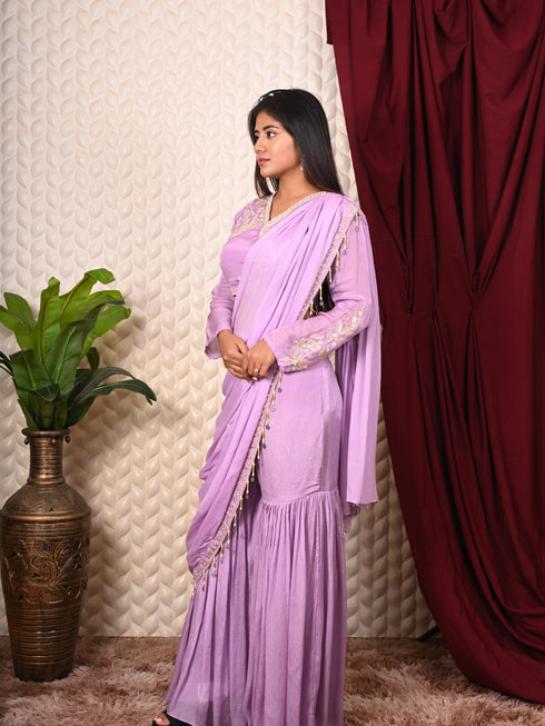 Purple Indo-western set with tassel work