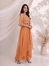 Elegant Orange Embellished Cape and Pants Set