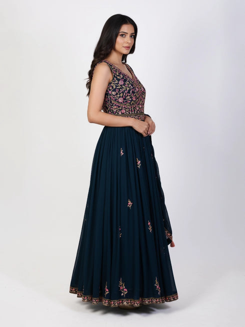 Rust floral embroidered kurti set