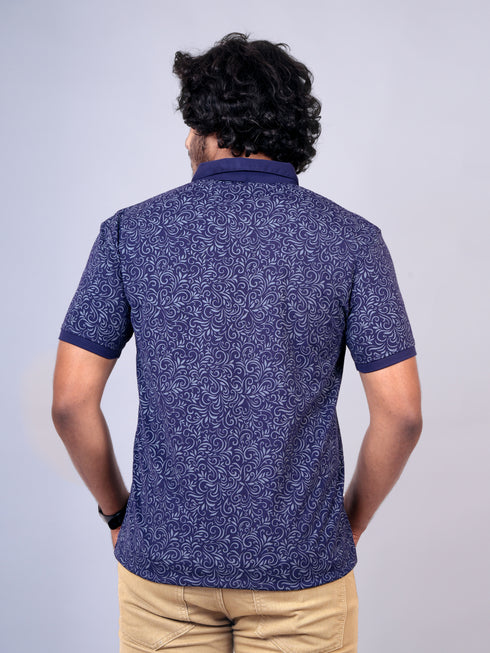 Men Navy Polo Print Regular Fit Casual T-Shirt