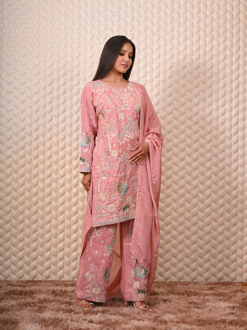 Pink Kurti with Moti & Thread Work