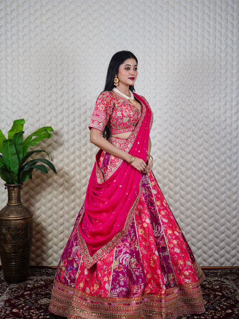 Pink Lehenga With Machine Work