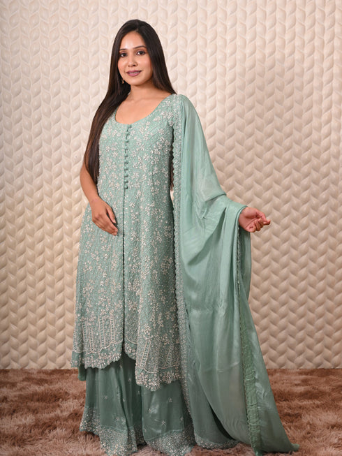 Heavy Kardana Work Sky Kurti